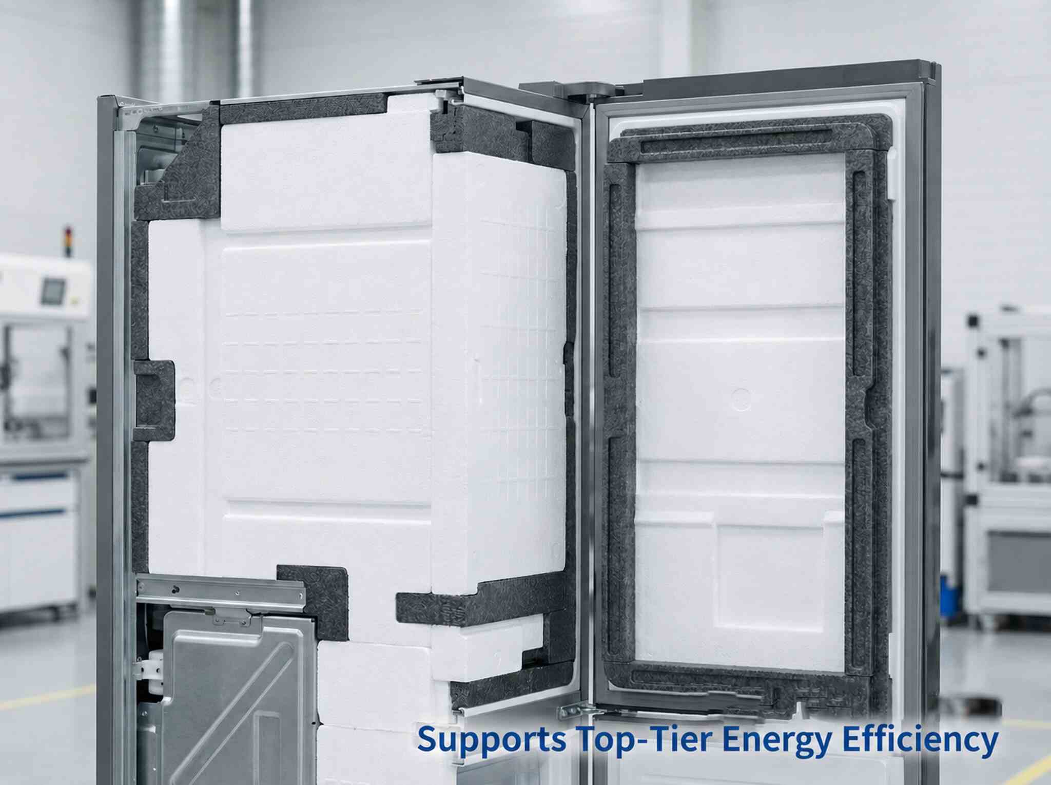 a. Challenge: Poor insulation leading to high energy consumption and low energy efficiency rating
b. Material Selection: EPS insulation layer + EPP sealing components
c. Core Benefits: Excellent thermal insulation; reduced compressor cycles; supports high energy efficiency standards
d. Applications: Smart refrigerators, built-in freezers, and cold storage appliances
e. Image: EPS refrigerator insulation structure